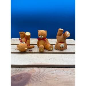 Vintage Ceramic Acrobat Teddy Bear Figurines-Set 3 Playful Bears w/Red Ribbons